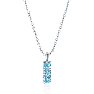 Sea blue zirconium one-word pendant row diamond necklace women's S925 sterling silver collarbone chain light luxury niche design live broadcast hot-selling item decoration