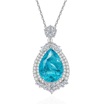 8.8Ct Simulation Paraiba 13 * 18mm Water Drop Shaped Gemstone Necklace Women's S925 Sterling Silver Pendant European and American Jewelry