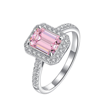 4.2 carat rectangular chamfer 7 * 9mm candy powder high carbon diamond S925 silver ring women's European and American live broadcast hot-selling jewelry