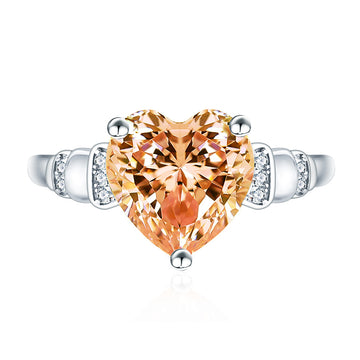 New 6.3 carat pink imitation diamond 10 * 10 heart-shaped sterling silver ring women's European and American cross-border high carbon diamond ring