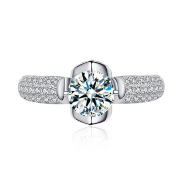 Full diamond petals inlaid with 1 carat 6.5mm round moissanite diamond ring S925 sterling silver ring women's wedding ring live stream
