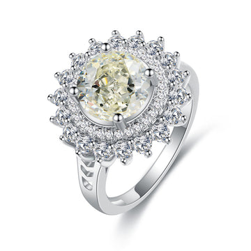 5Ct Papalacha 8mm Round Ice Flower Cut High Carbon Diamond S925 Sterling Silver Ring Women's European and American Cross-border Jewelry Diamond Ring