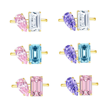 Original design double-spell contrasting color diamond-set 925 sterling silver ring women's plated 14k yellow gold ring European and American cross-border jewelry