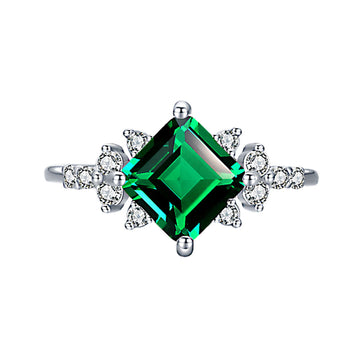 1.3 small carat square 7 * 7mm simulation emerald sterling silver ring women's high-end live broadcast jewelry wholesale