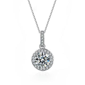 1ct round bag micro-inlaid mozzarella diamond necklace women's 925 sterling silver fashion versatile classic collarbone chain pendant live jewelry