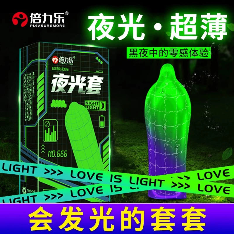 Bailile fluorescent ultra-thin naked condom for women's fun special long-lasting wear luminous condom for men tt