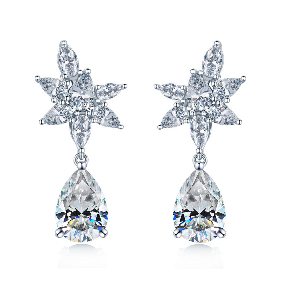 4ct water drop mozzarella diamond earrings women's 925 silver 8 * 12mm pear-shaped earrings European and American fashion dinner party high jewelry