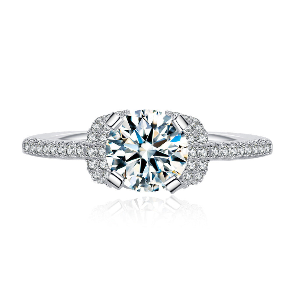 Micro-inlaid diamond inlaid 1ct round mozzarella diamond ring for women's 925 silver marriage proposal diamond ring live broadcast hot-selling jewelry wholesale
