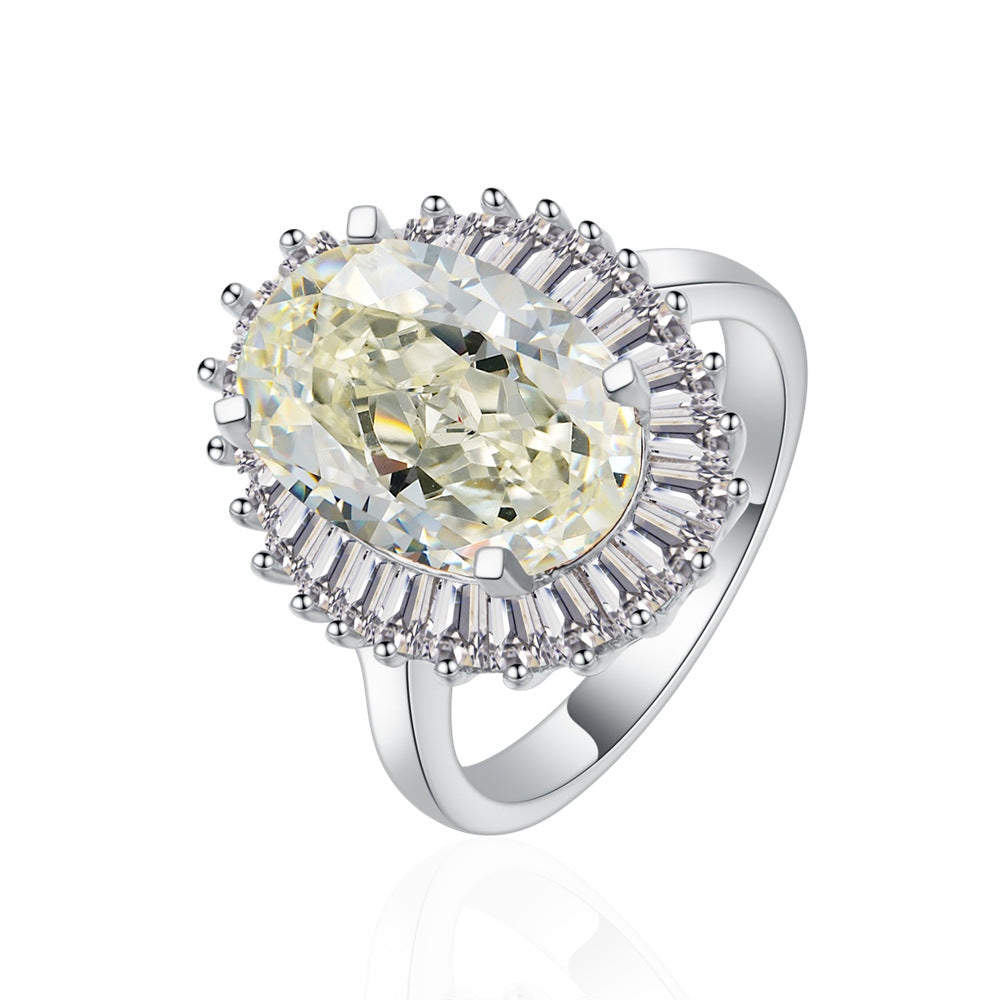 6.5Ct ice flower cut paraiba green 925 sterling silver ring female denier 8 * 12 high carbon diamond European and American haute couture jewelry