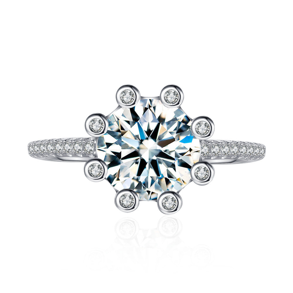 Stars Bright Inlaid 2 Carat 8mm Round Eight Hearts Eight Arrows Mozambican Diamond Ring Women's S925 Sterling Silver Cross-border Foreign Trade