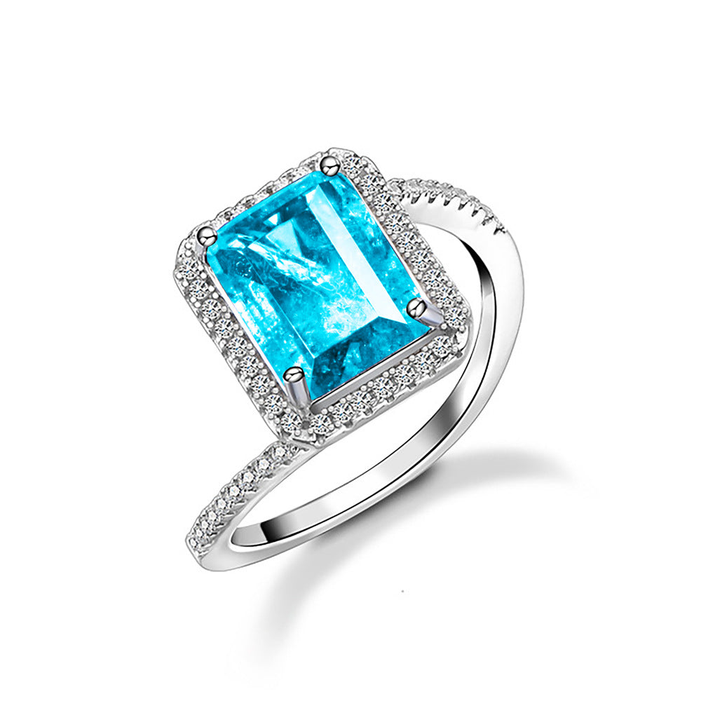 Rectangle 8 * 10mm simulation Wharton emerald ring women's sterling silver European and American ladies light luxury elegant high-end jewelry