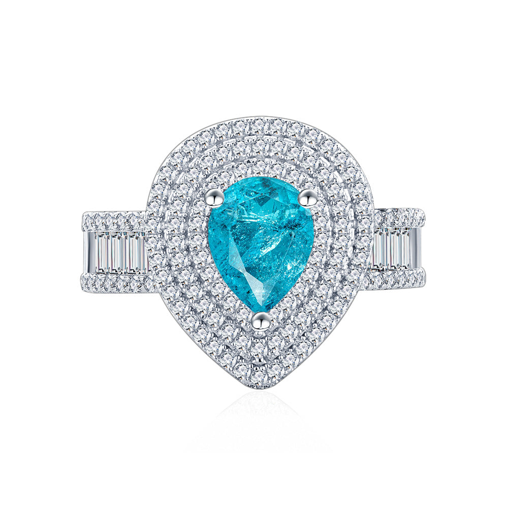 Slightly set with diamonds set with 7 * 9mm water drop shape 1.5 carat S925 sterling silver emerald gemstone ring female European and American style