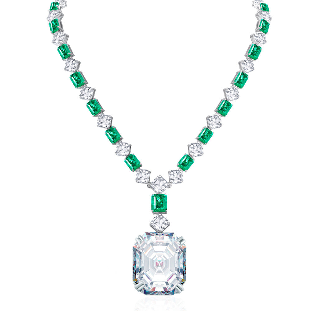 62 carat synthetic emerald necklace women's S925 sterling silver high-end luxury jewelry European and American poster catwalk jewelry